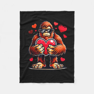 Funny Valentines Day Bigfoot Heart Sungles Sasquat Fleece Blanket