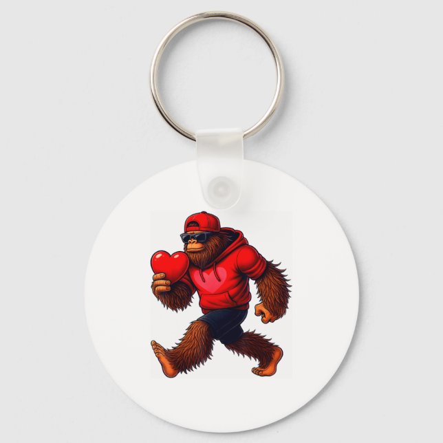 Funny Valentines Day Bigfoot Heart Sungles Sasquat Keychain (Front)