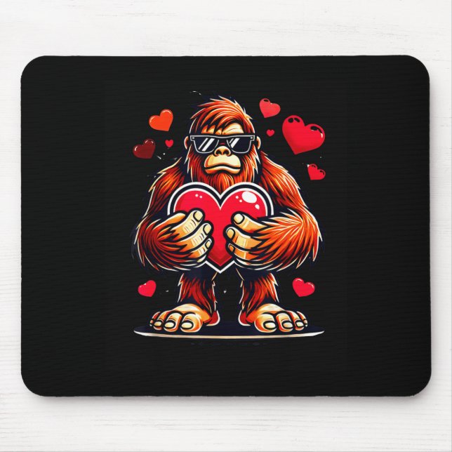 Funny Valentines Day Bigfoot Heart Sungles Sasquat Mouse Pad (Front)