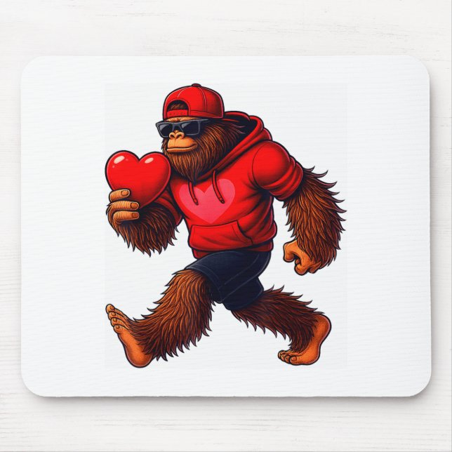 Funny Valentines Day Bigfoot Heart Sungles Sasquat Mouse Pad (Front)