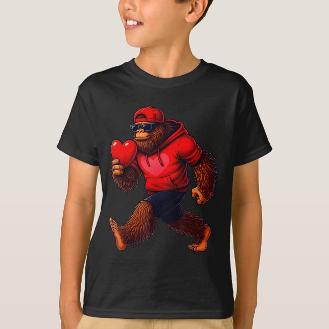 Funny Valentines Day Bigfoot Heart Sungles Sasquat T-Shirt (Front)