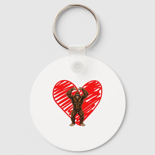Funny Valentines Day Bigfoot Sungles In Heart Sasq Keychain (Front)