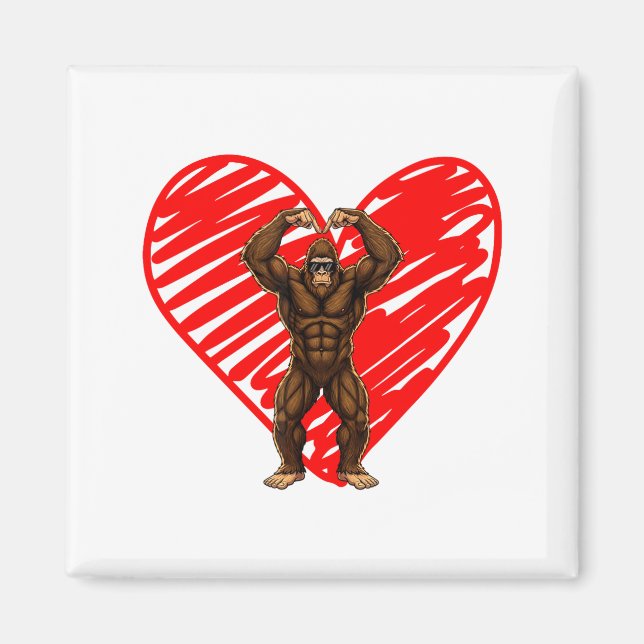 Funny Valentines Day Bigfoot Sungles In Heart Sasq Magnet (Front)