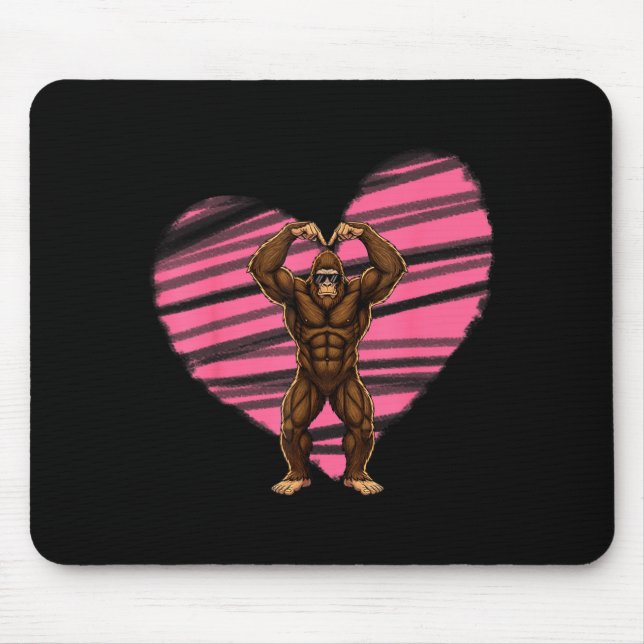 Funny Valentines Day Bigfoot Sungles In Heart Sasq Mouse Pad (Front)