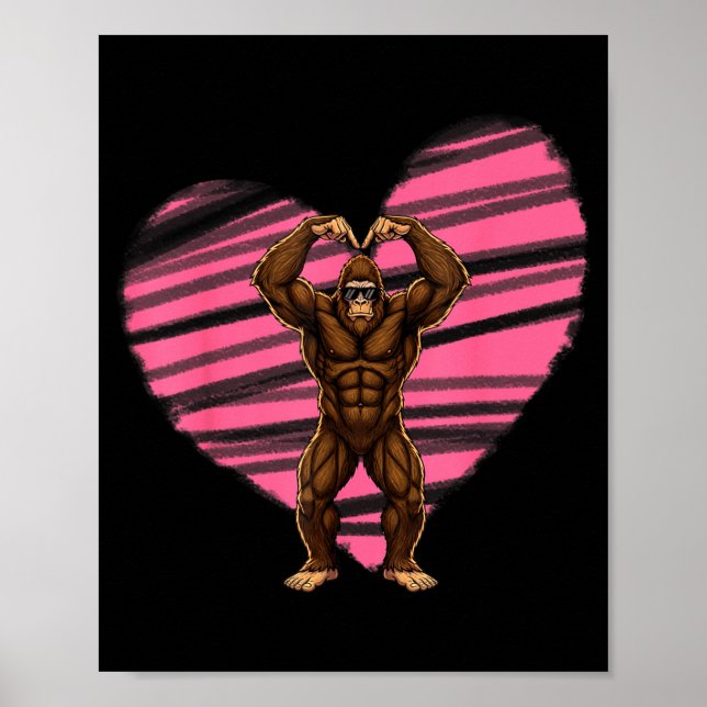 Funny Valentines Day Bigfoot Sungles In Heart Sasq Poster (Front)