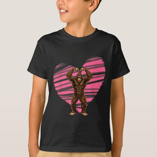Funny Valentines Day Bigfoot Sungles In Heart Sasq T-Shirt (Front)