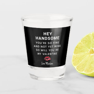 Funny Valentines Day Boyfriend Red Kiss Monogram Shot Glass