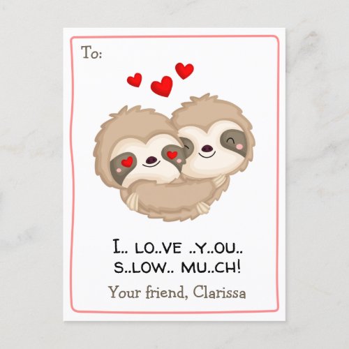 Funny Valentines Day Card for Kids Sloth Hearts