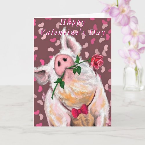 Funny Valentines Day Card Gentleman Pig with Rose