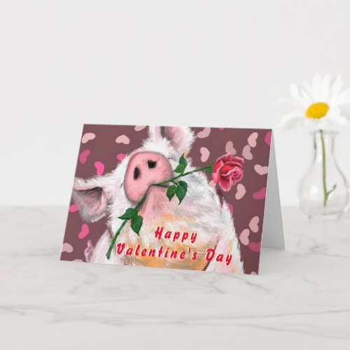 Funny Valentines Day Card Gentleman Pig with Rose