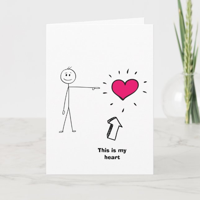 Funny Valentine's Day Card, stick figure heart Card (Front)