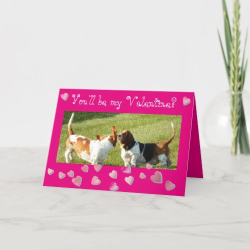 Funny Valentines Day Card wCute Basset Hounds