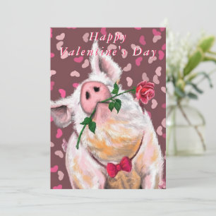Funny Valentine's Day Card with Gentleman Pig