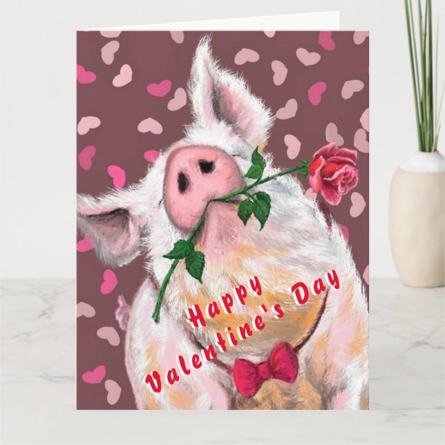 Funny Valentine's Day Card with Gentleman Piggy (Front)