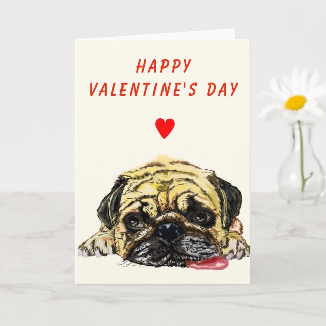Funny Valentine's Day Card with Pug Dog (Small Plant)
