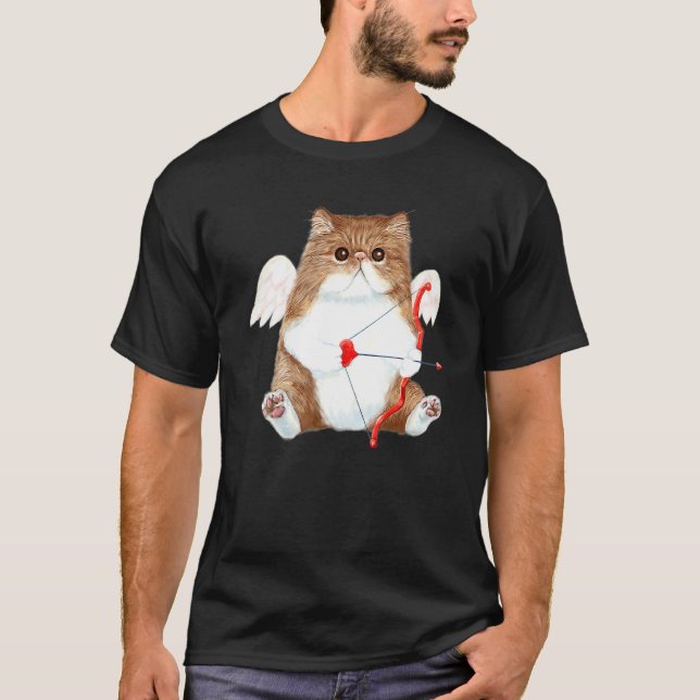 Funny Valentine's Day Cat Cupid Heart Persian Kitt T-Shirt (Front)