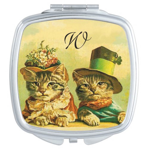 FUNNY VALENTINES DAY CATS MONOGRAM COMPACT MIRROR