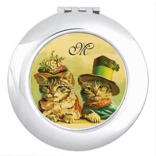 FUNNY VALENTINES DAY CATS MONOGRAM MAKEUP MIRROR