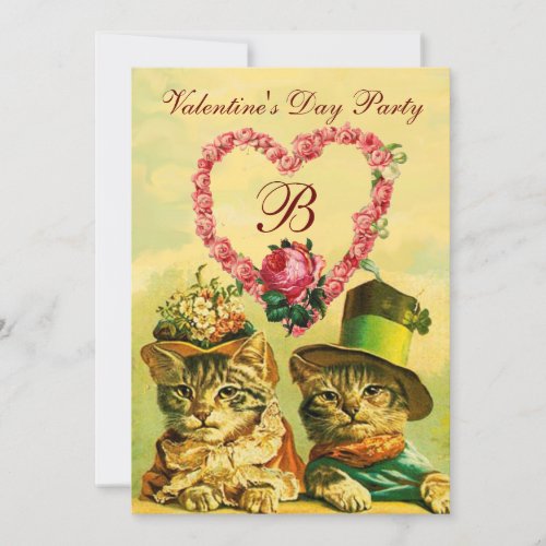 FUNNY VALENTINES DAY CATS PINK ROSE HEART RSVP INVITATION