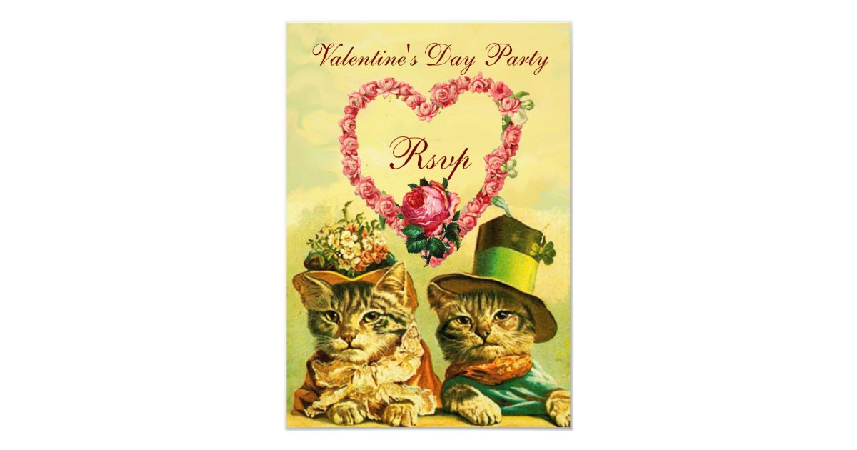 Funny Valentine S Day Cats Pink Rose Heart Rsvp Invitation