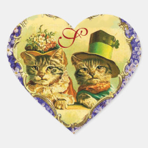 FUNNY VALENTINE'S DAY CATS WITH FLOWER HEART HEART STICKER