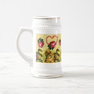 FUNNY VALENTINE'S DAY CATS WITH PINK ROSE HEART BEER STEIN