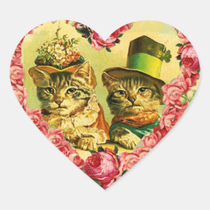 FUNNY VALENTINE'S DAY CATS WITH PINK ROSE HEART HEART STICKER