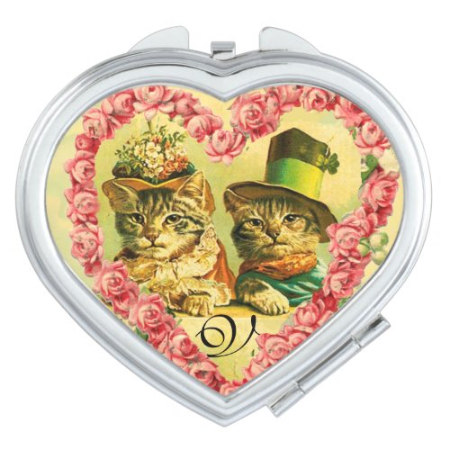 FUNNY VALENTINES DAY CATS WITH PINK ROSE HEART MIRROR FOR MAKEUP