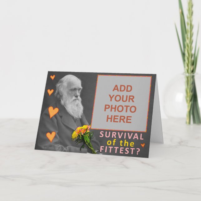 Funny Valentine's Day Charles Darwin Custom Photo Holiday Card (Front)