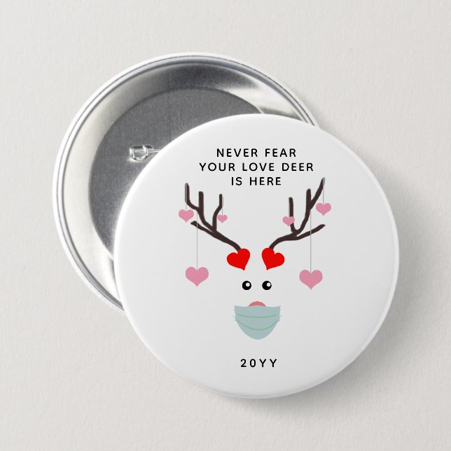 Funny Valentines Day Deer Wearing Face Mask Button (Front & Back)