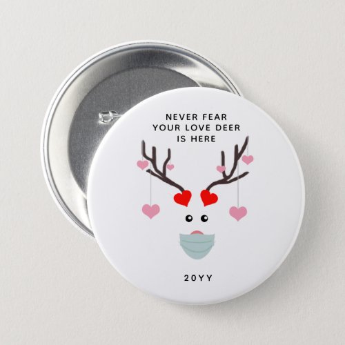 Funny Valentines Day Deer Wearing Face Mask Button