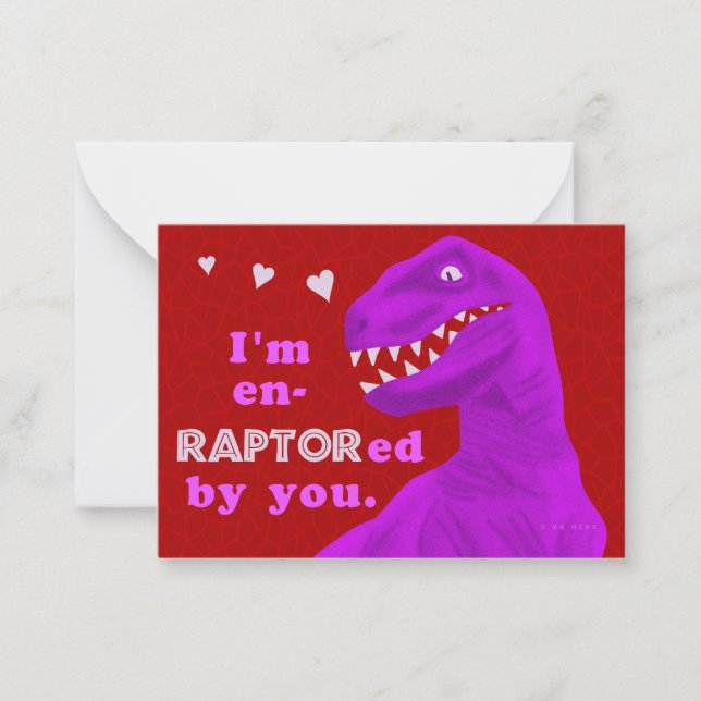 Funny Valentines Day Dinosaur Pun Kids Classroom Note Card (Front)