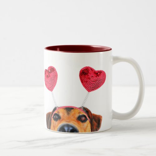 Funny Valentines Day Dog Cute Heart Headband Two_Tone Coffee Mug
