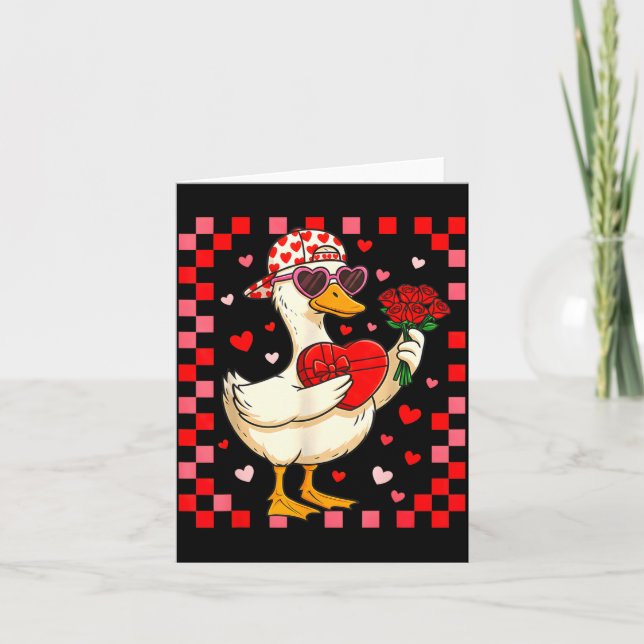 Funny Valentines Day Duck Heart Valentine Cud Kids Card (Front)