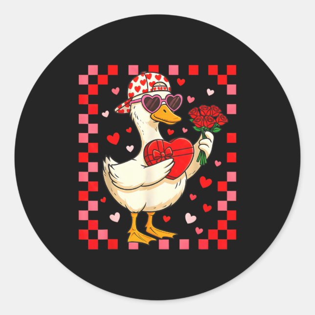 Funny Valentines Day Duck Heart Valentine Cud Kids Classic Round Sticker (Front)