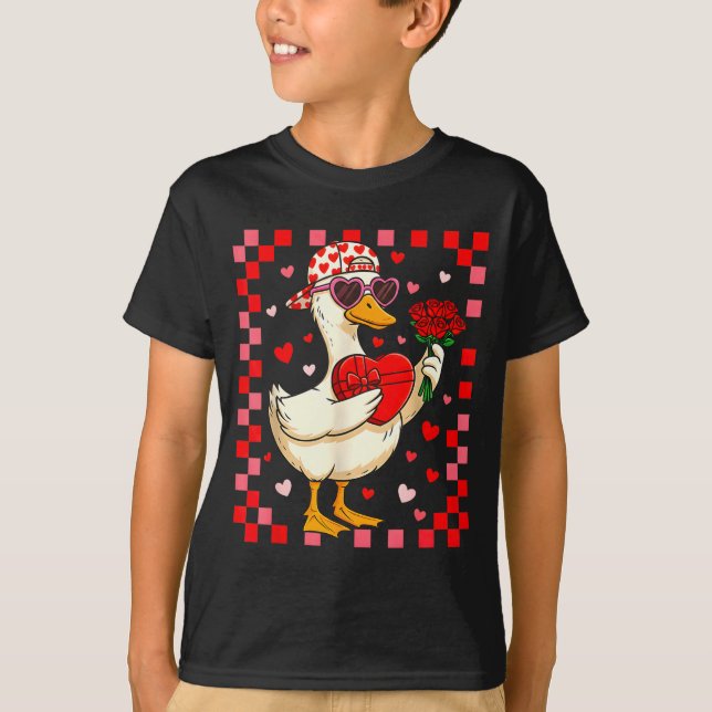 Funny Valentines Day Duck Heart Valentine Cud Kids T-Shirt (Front)