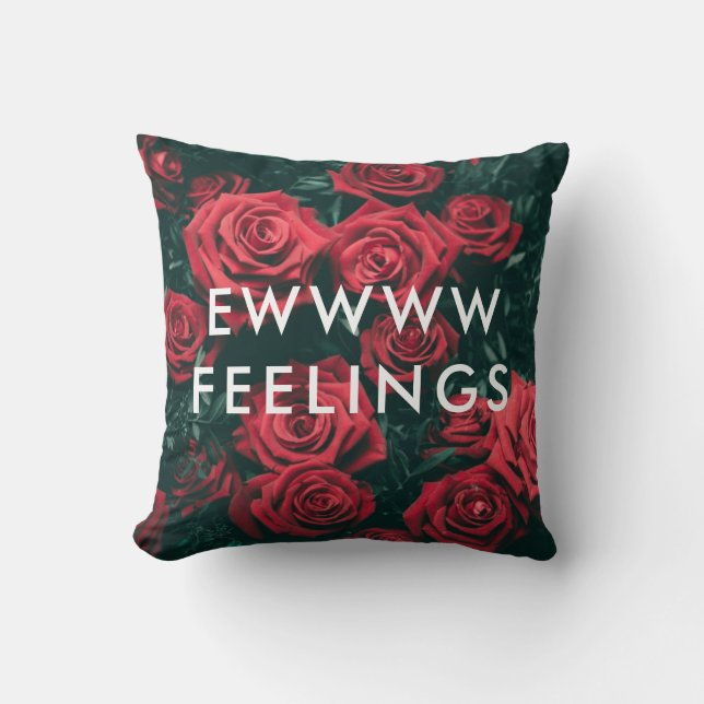 Funny Valentine's Day Ewww Feelings Red Roses Throw Pillow (Front)