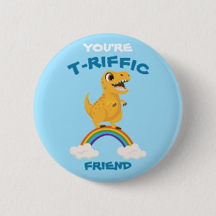 Funny Valentine's day gift blue dinosaur t-rex Button
