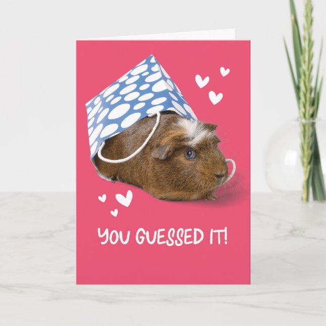 Funny Valentines Day Guinea Pig In Gift Bag Holiday Card (Front)