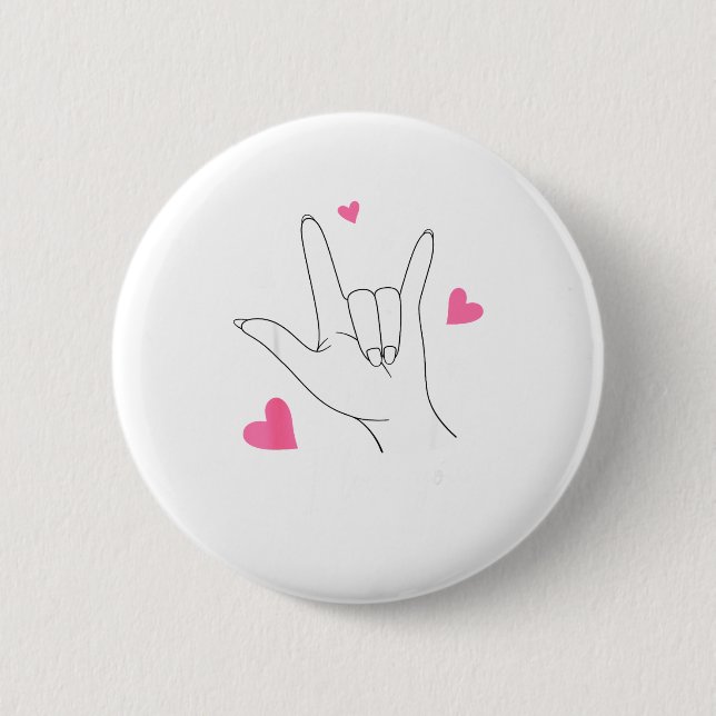 Funny Valentines Day Heart I Love You Hand Sign La Button (Front)
