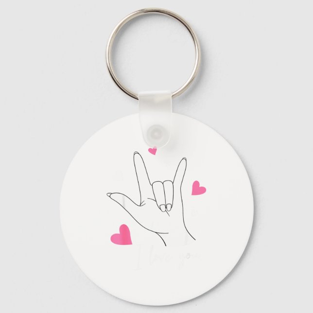 Funny Valentines Day Heart I Love You Hand Sign La Keychain (Front)