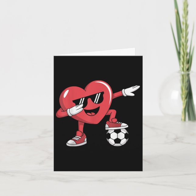 Funny Valentines Day Heart Playing Soccer Boys Gir Card (Front)