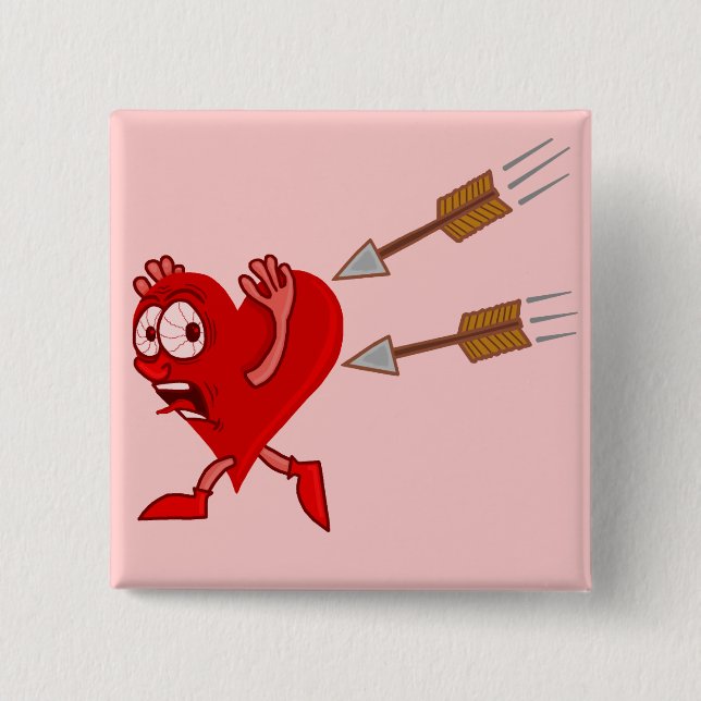 Funny Valentine's Day Heart Running from Arrows Pinback Button (Front)