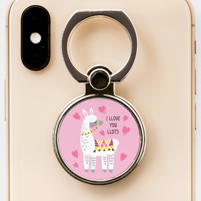 Funny Valentines Day Llama Phone Ring Stand (Close Up)