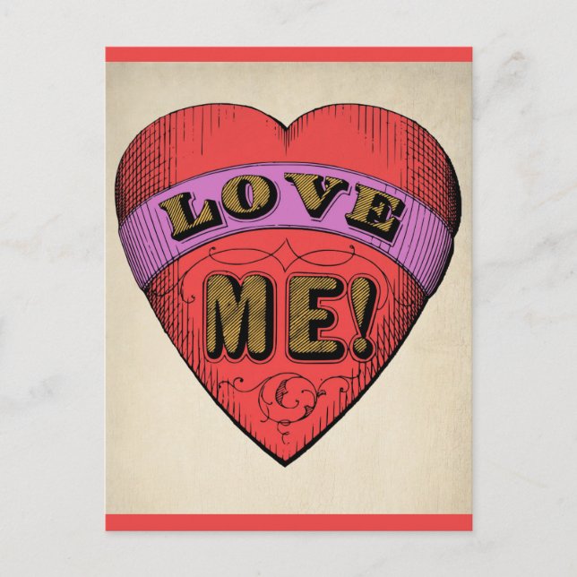 Funny Valentines Day Love Me Retro Heart Postcard (Front)