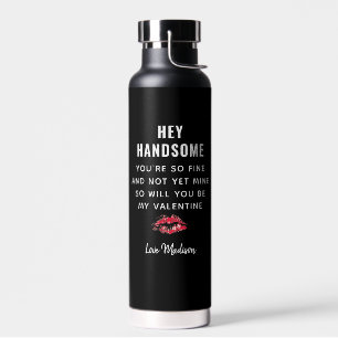 Funny Valentines Day Poem Boyfriend Kiss Monogram Water Bottle
