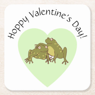 Funny Valentines Day Pun Cute Frogs In Love Square Paper Coaster
