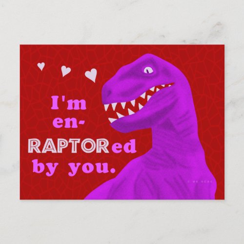 Funny Valentines Day Raptor Dinosaur Pun Kids Holiday Postcard