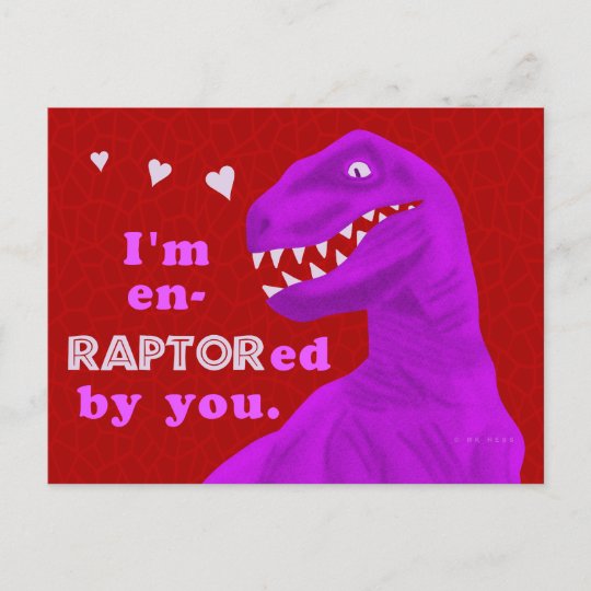 Funny Valentine's Day Raptor Dinosaur Pun Kids Holiday Postcard ...