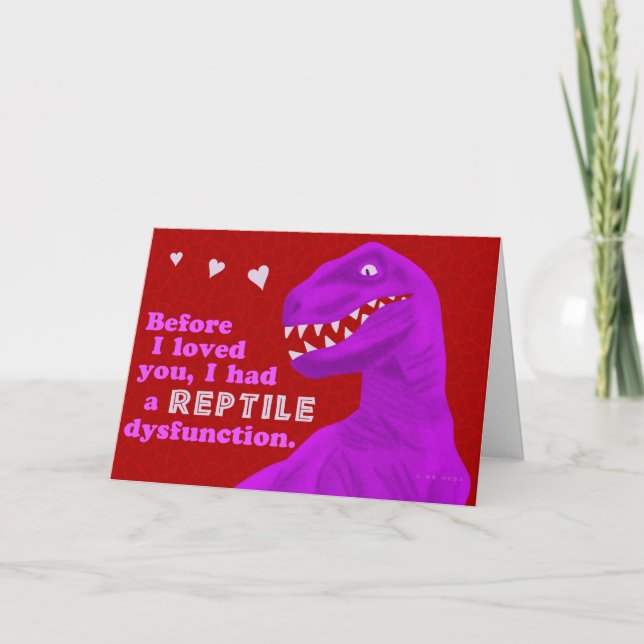 Funny Valentine's Day Raptor Dinosaur Reptile Pun Holiday Card (Front)
